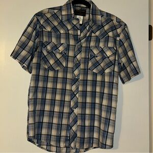 Men's Vintage Plaid Pearl Snap Short Sleeve Shirt